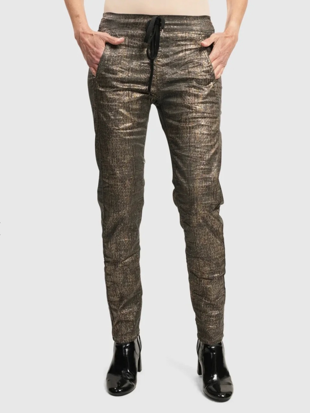 Alembika Serpent Iconic Stretch Jeans Desires Bronze Metallic Snakeskin US 6/8